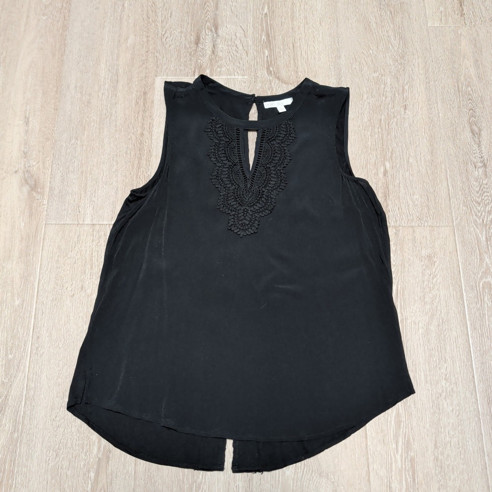 Pale Sky Blouse Womens Large Black Excellent Crochet Lace Keyhole Sleeveless Top